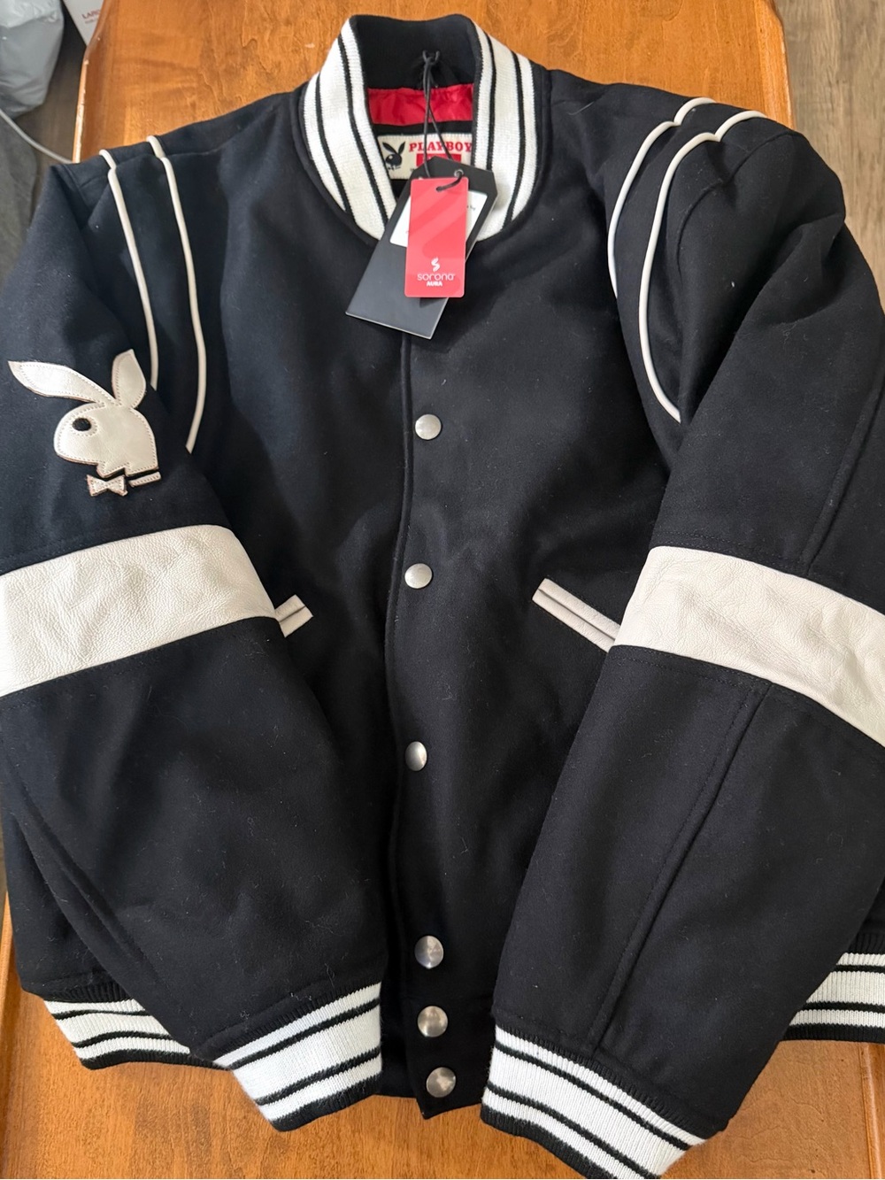 Playboy Mens Black & White Varsity Jacket